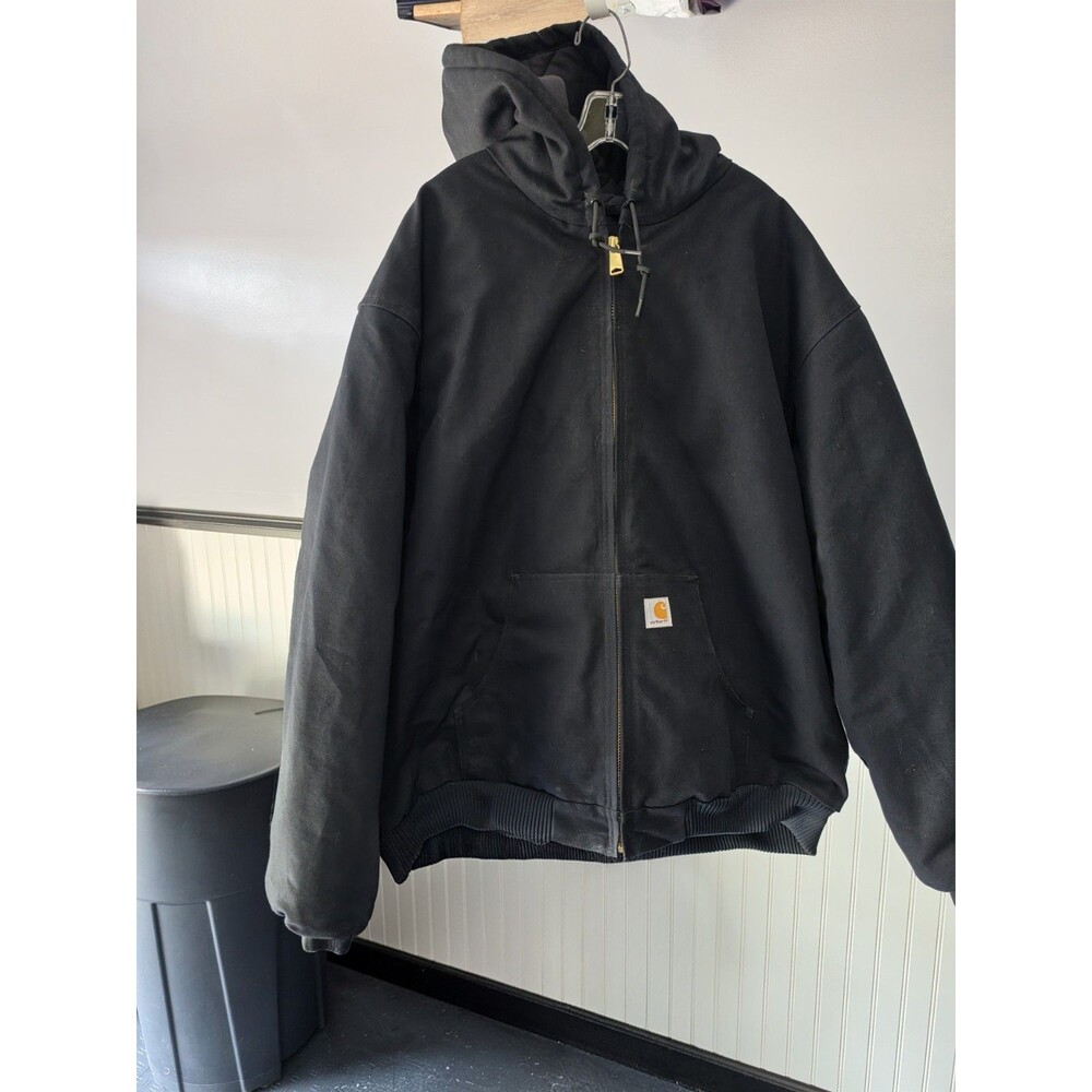 Carhartt J140-BLK Heavyweight Duck Flannel  Lined Active Jacket, Hooded Men' 4XL